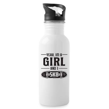 Skater Girl Mädchen Longboard Skaten Geschenk - Trinkflasche mit integriertem Trinkhalm - Weiß - Rechts