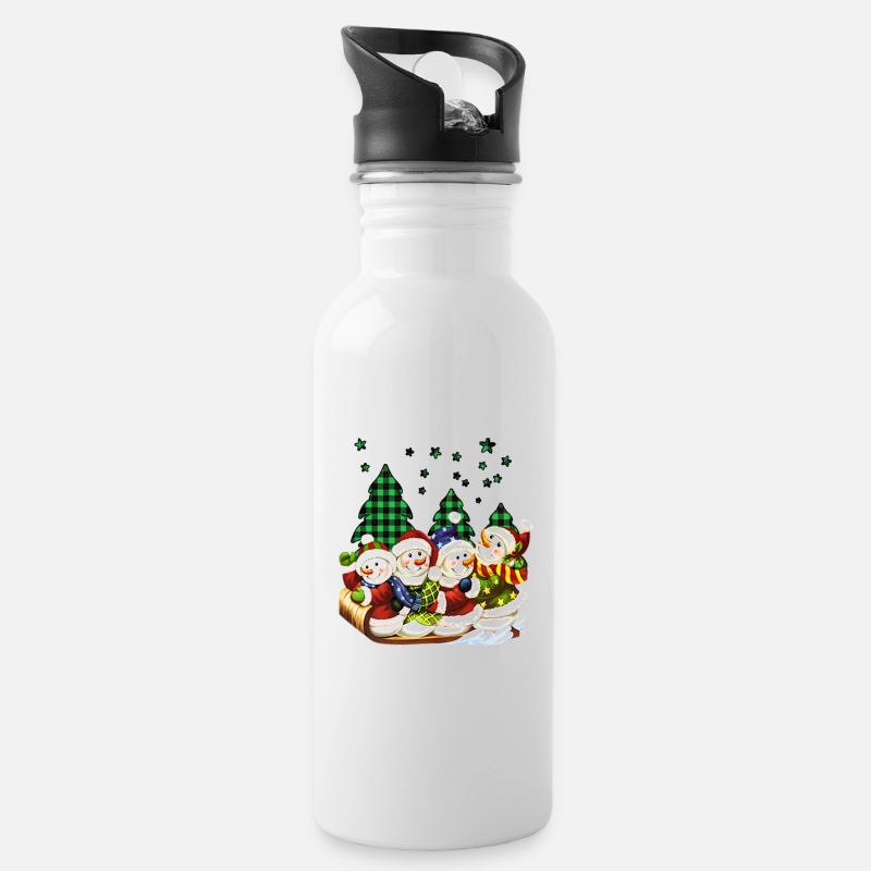 Schneemann - Trinkflasche mit integriertem Trinkhalm - Weiß