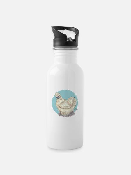 Poule en soie blanche - Gourde avec paille intégrée - blanc