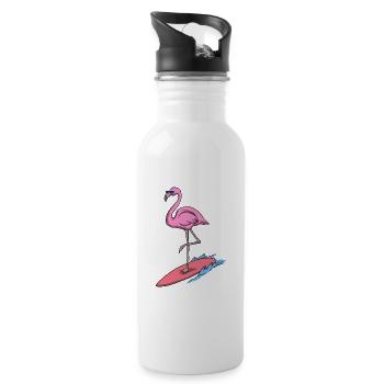 Cool Flamingo Surf Holiday Summer Sun Holidays - Water bottle with straw - white - Right