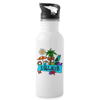 Urlaub Palmen Sommer Sonne Meer Strand Relaxen - Trinkflasche mit integriertem Trinkhalm - Weiß - Rechts