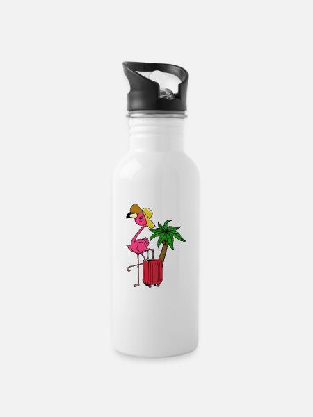 Verreisen Urlaub Ferien Flamingo Palmen Karibik - Trinkflasche mit integriertem Trinkhalm - Weiß