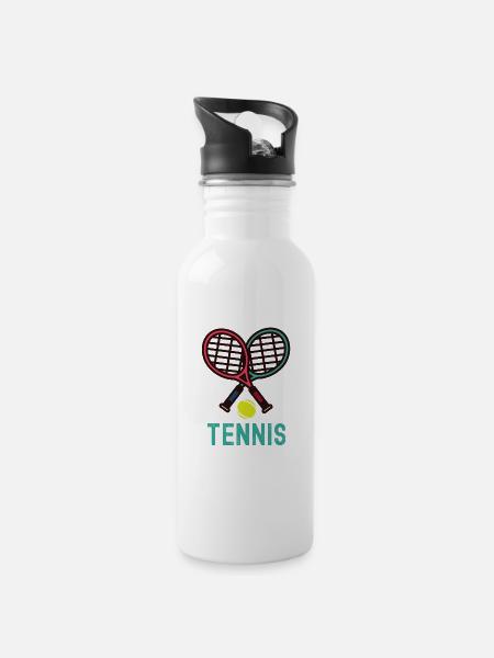 Tennis - Trinkflasche mit integriertem Trinkhalm - Weiß
