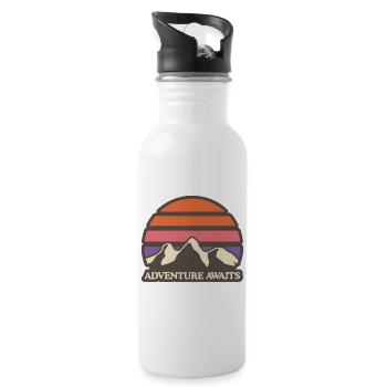 Mountains in retro sunset - Water bottle with straw - white - Right