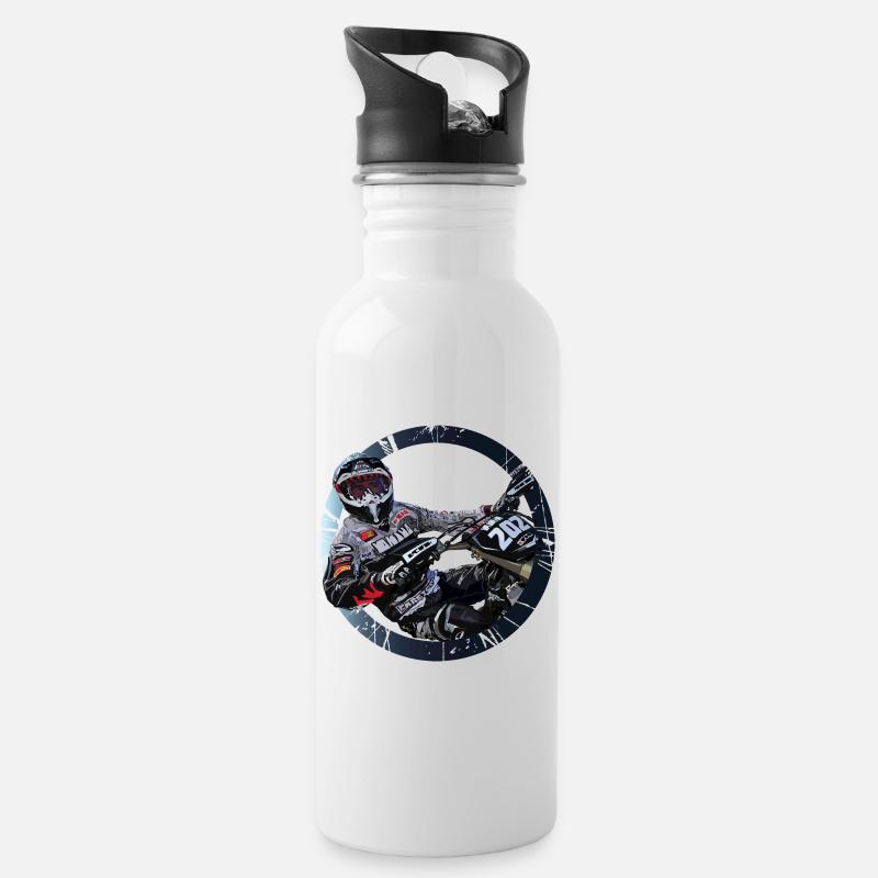 Motocross - Trinkflasche mit integriertem Trinkhalm - Weiß