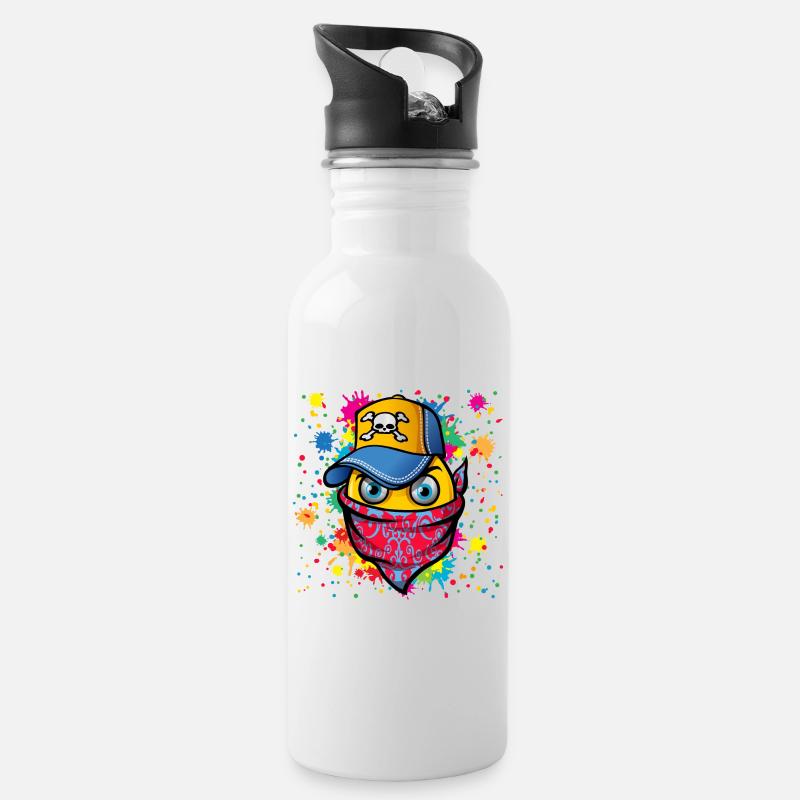 Masque et graffitis - Gourde avec paille intégrée - blanc