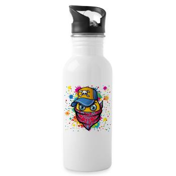Maske und Graffiti - Trinkflasche mit integriertem Trinkhalm - Weiß - Rechts