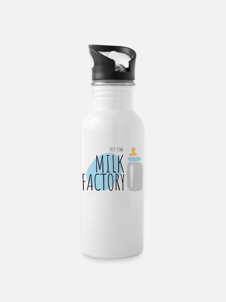 Vollzeit-Milchfabrik - Trinkflasche mit integriertem Trinkhalm - Weiß