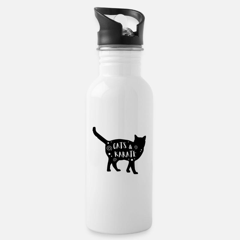 Katzen & Karate - Trinkflasche mit integriertem Trinkhalm - Weiß