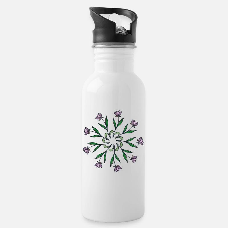 Flowers, Blumen, Rosette - Trinkflasche mit integriertem Trinkhalm - Weiß