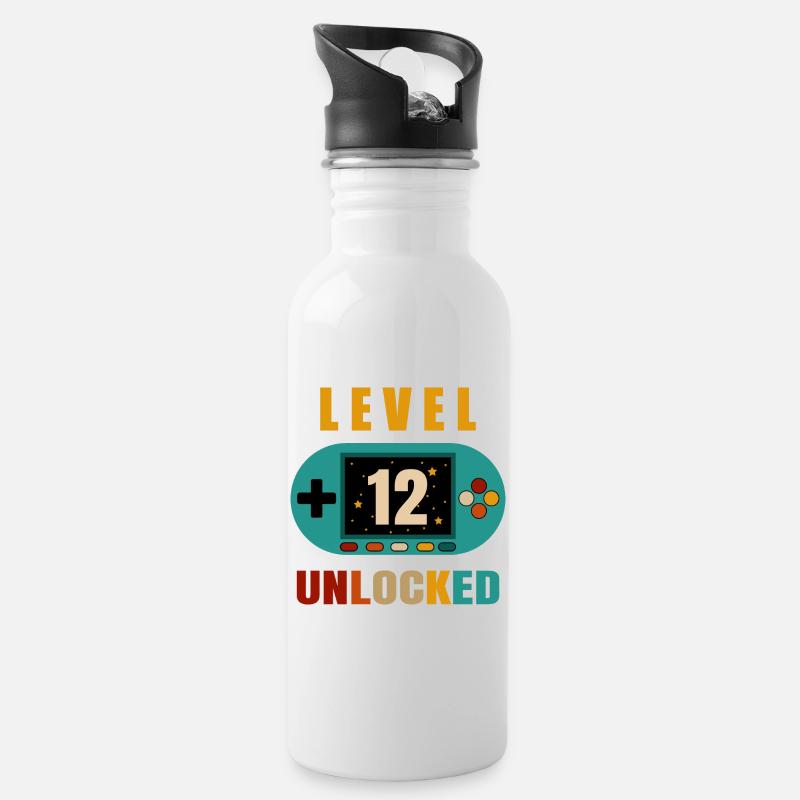 12. Geburtstag Gamer - Trinkflasche mit integriertem Trinkhalm - Weiß