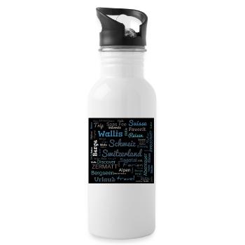 Wallis Schweiz - Trinkflasche mit integriertem Trinkhalm - Weiß - Rechts