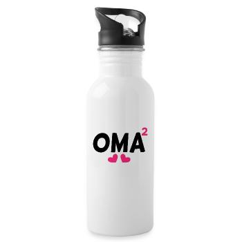 Oma hoch Zwei - Trinkflasche mit integriertem Trinkhalm - Weiß - Rechts