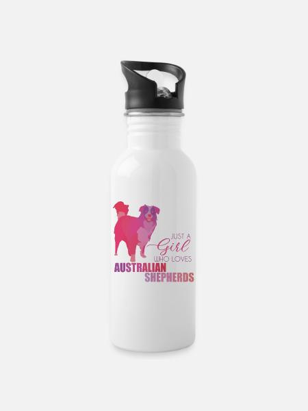 Australian Shepherd - Trinkflasche mit integriertem Trinkhalm - Weiß