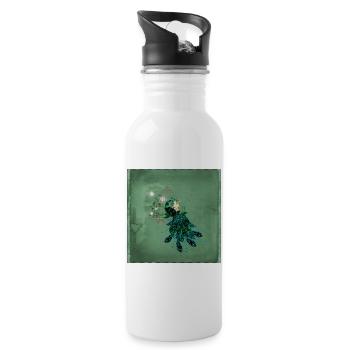 Elegant peacock with cage and flowers. - Water bottle with straw - white - Right