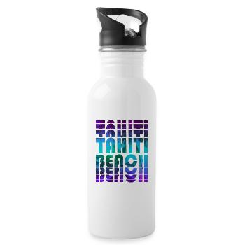 Tahiti Beach Palm Design / Gift Idea - Water bottle with straw - white - Right