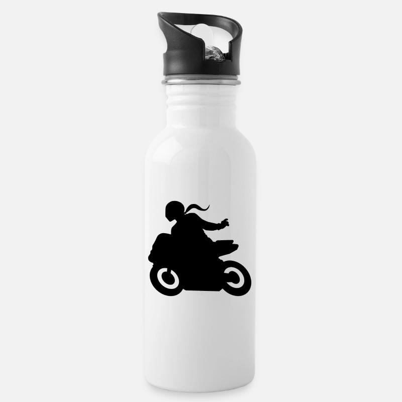 Motard biker - Gourde avec paille intégrée - blanc