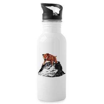 smilodon, big cat men, saber-toothed tiger, prehistoric - Water bottle with straw - white - Right