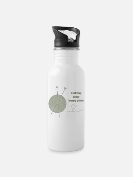 Stricken ist mein glücklicher Ort - Trinkflasche mit integriertem Trinkhalm - Weiß