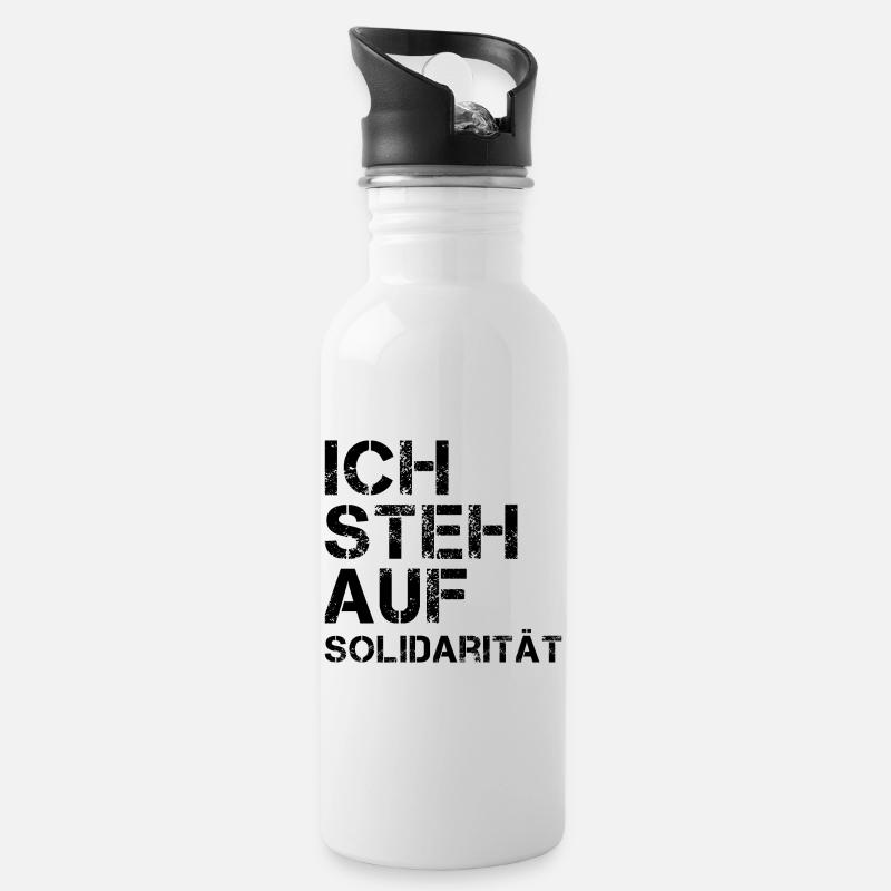 ICH STEH AUF Solidarität - Trinkflasche mit integriertem Trinkhalm - Weiß