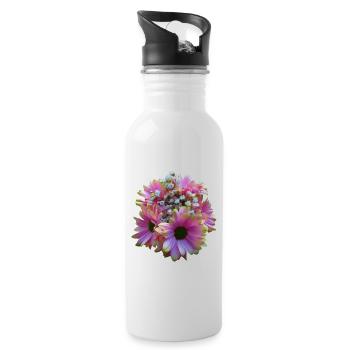 Fleur, Bouquet, fleur rose, fleurs de fleur, fleurs marénies florales - Gourde avec paille intégrée - blanc - Droite