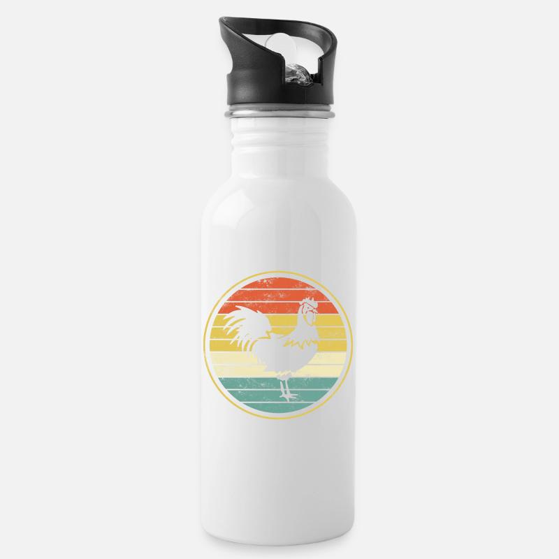 Hahn Huhn Hühner - Trinkflasche mit integriertem Trinkhalm - Weiß