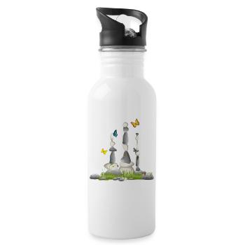 trois tours de pierre dans une prairie avec des insectes - Gourde avec paille intégrée - blanc - Droite