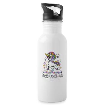 40. Geburtstag / Einhorn, endlich 40 - Trinkflasche mit integriertem Trinkhalm - Weiß - Rechts