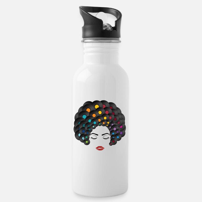Vinyl Queen - Trinkflasche mit integriertem Trinkhalm - Weiß