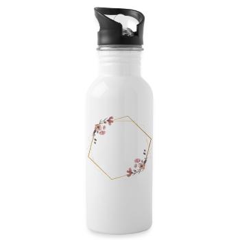 Geometric elegance with pink flowers - Water bottle with straw - white - Right