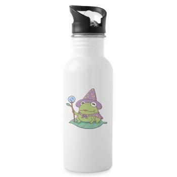 Cute Frog Wizard Magician - Water bottle with straw - white - Right