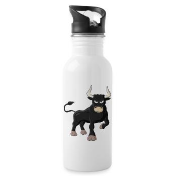 Bulle / Stier - Trinkflasche mit integriertem Trinkhalm - Weiß - Rechts