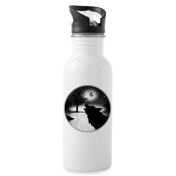 heulender Wolf in der Nacht bei Vollmond - Trinkflasche mit integriertem Trinkhalm - Weiß - Rechts