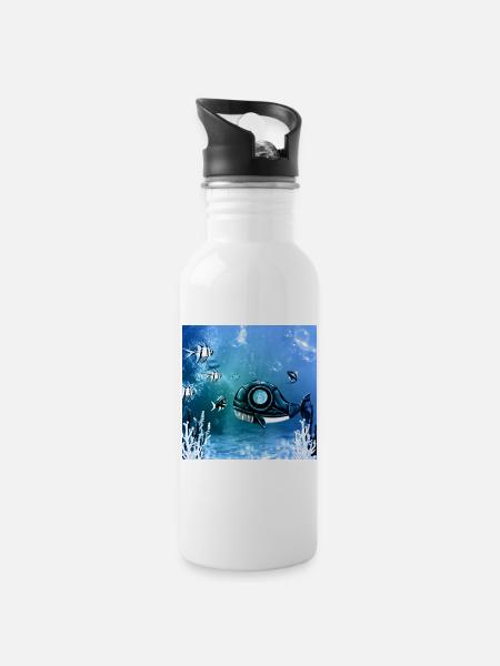 Unterwasserwelt mit Fantasiefischen. - Trinkflasche mit integriertem Trinkhalm - Weiß