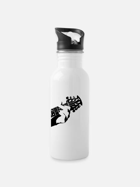 Gitarrist - Trinkflasche mit integriertem Trinkhalm - Weiß