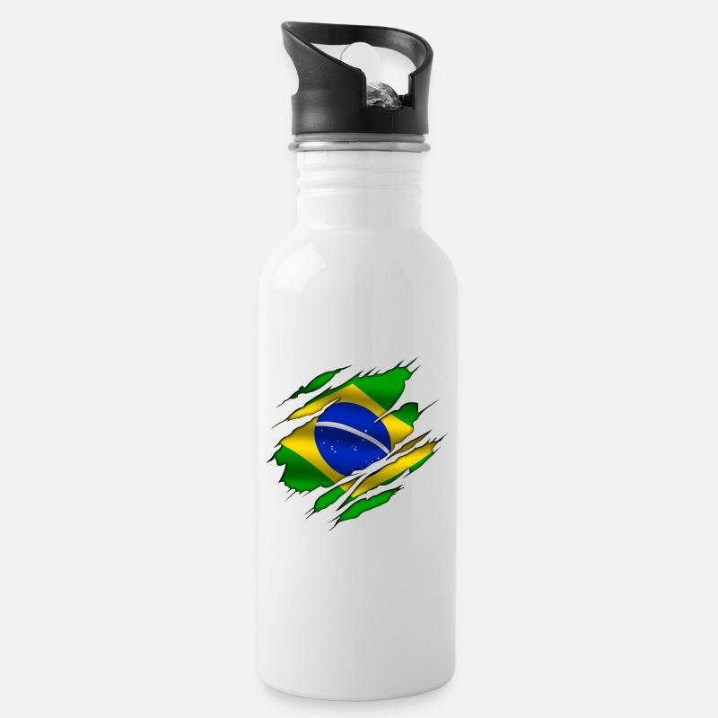 Brasilien - Brasilien - Trinkflasche mit integriertem Trinkhalm - Weiß