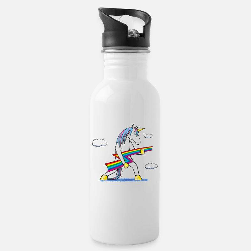 Rainbow Rock – Licorne avec éclair arc‑en‑ciel - Gourde avec paille intégrée - blanc