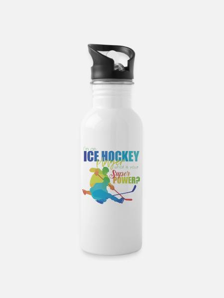 Eishockey - Trinkflasche mit integriertem Trinkhalm - Weiß