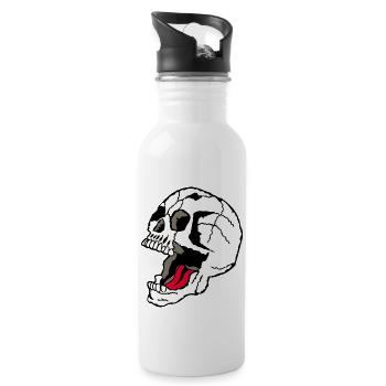 Kopf des Todes Totenkopf Halloween Mund offen - Trinkflasche mit integriertem Trinkhalm - Weiß - Rechts