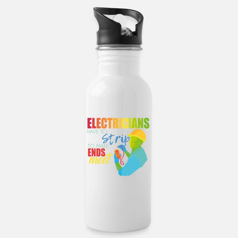 Elektriker - Trinkflasche mit integriertem Trinkhalm - Weiß