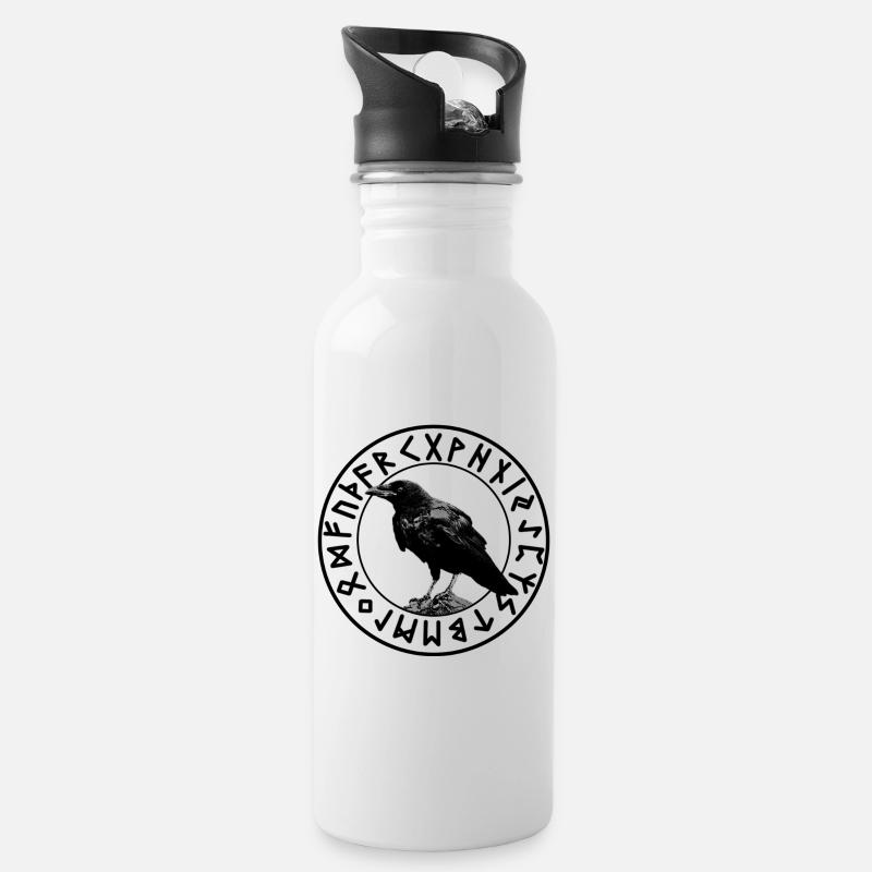 Krähe - Trinkflasche mit integriertem Trinkhalm - Weiß