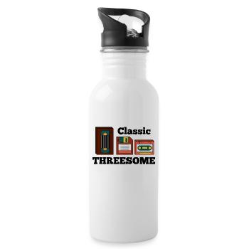 Retro Old School Analog - Trinkflasche mit integriertem Trinkhalm - Weiß - Rechts