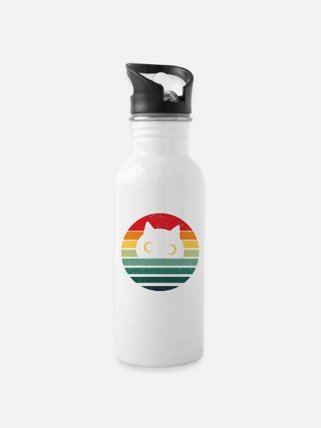 Retro Cat Vintage Cat Miłośnik kotów - Drikkeflaske med integreret sugerør - hvid