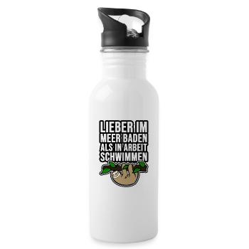 Lieber im Meer baden als in Arbeit schwimmen Faul - Trinkflasche mit integriertem Trinkhalm - Weiß - Rechts