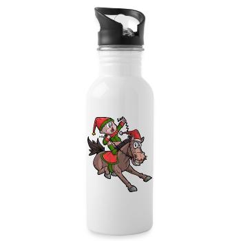 Pferd Weihnachten / Reiter Weihnachten - Trinkflasche mit integriertem Trinkhalm - Weiß - Rechts