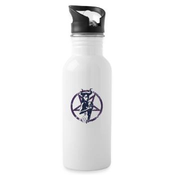 Pentagramm Schädel - Trinkflasche mit integriertem Trinkhalm - Weiß - Rechts