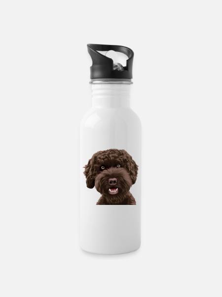 Doodle Dog Labradoodle - Trinkflasche mit integriertem Trinkhalm - Weiß