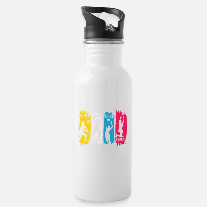 Volleyball Bump Set Spike Wiederholung - Trinkflasche mit integriertem Trinkhalm - Weiß