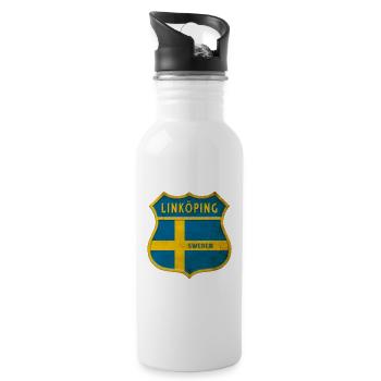 Linköping Schweden Wappen Flaggen - Trinkflasche mit integriertem Trinkhalm - Weiß - Rechts
