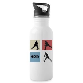 field hockey retro vintage 7m hockey player - Water bottle with straw - white - Right